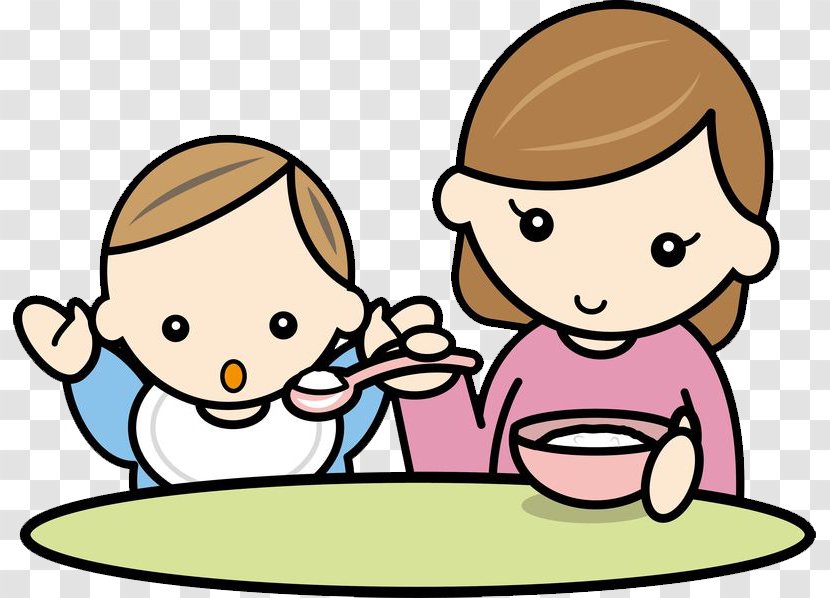 Eating Drawing Infant Illustration - Cartoon Style, Mommy Feeds Baby Transparent PNG