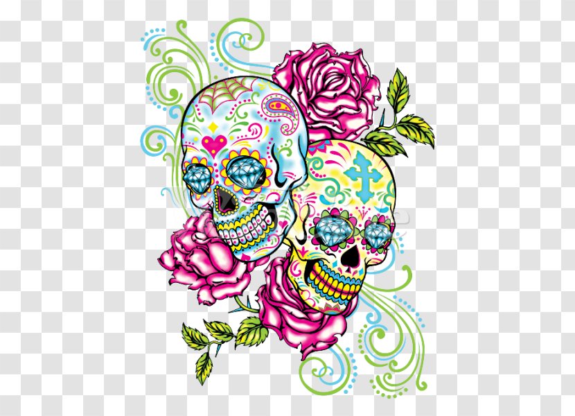 Calavera Day Of The Dead T-shirt Skull Rose - Flower Transparent PNG