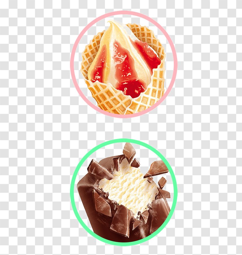 Ice Cream Belgian Waffle Sundae Drawing Illustration - Dessert - Hand-painted Cones Transparent PNG