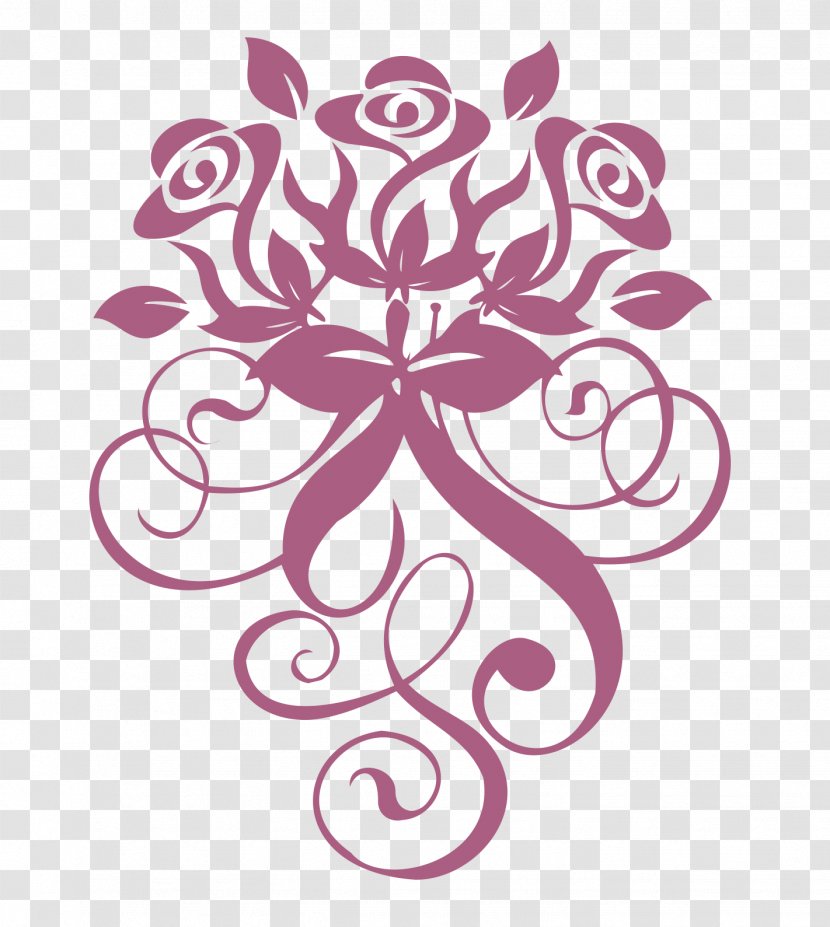 Rose Window Decal Bridal Shower Clip Art - Magenta - Hand Drawn Roses Transparent PNG