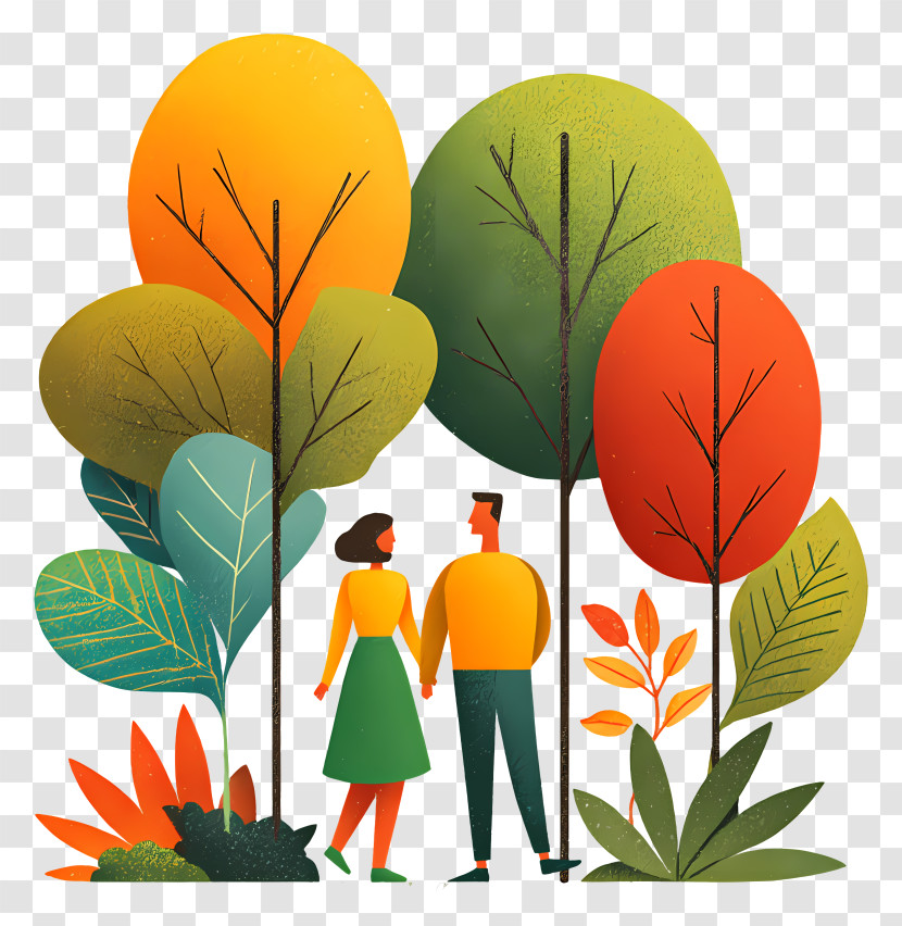 Couple In Park - Autumn Scene With Couple And Colorful Trees Transparent PNG