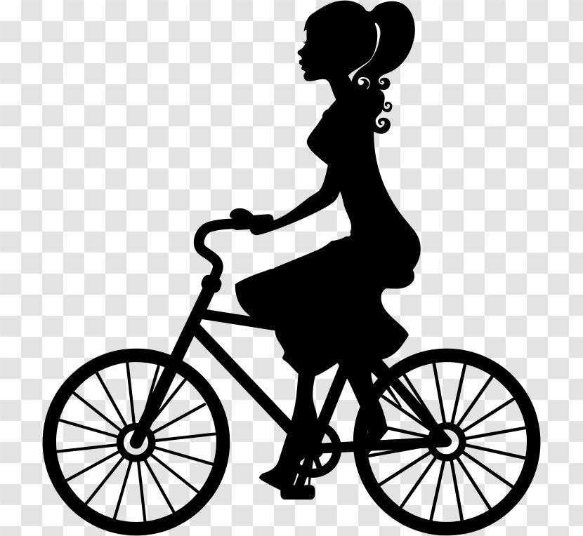 Bicycle Cycling Silhouette Clip Art - Black And White - Woman Element Transparent PNG