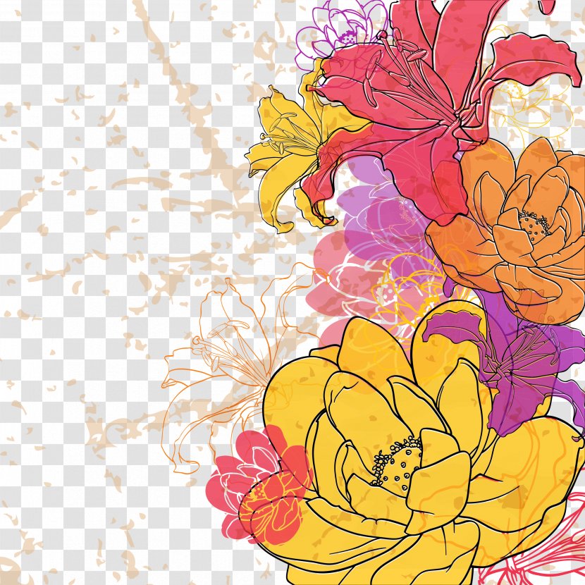Flower Royalty-free Stock Photography Illustration - Flora - Vintage Floral Decorative Background Vector Material Transparent PNG