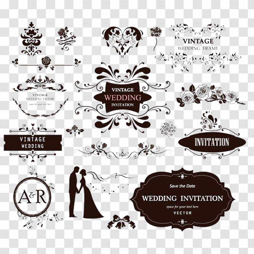 Wedding Invitation Ornament Decorative Arts - Black And White - European-style Material Transparent PNG
