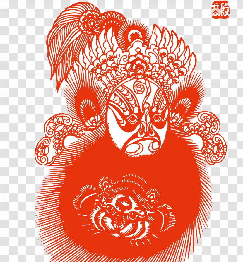 Peking Opera Chinese Paper Cutting Budaya Tionghoa - Watercolor - Facebook Transparent PNG