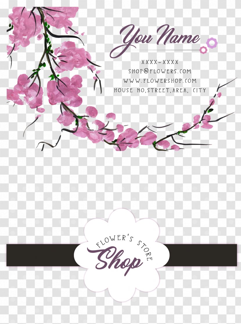 Cherry Blossom Business Card - Romantic Flower Personal Transparent PNG