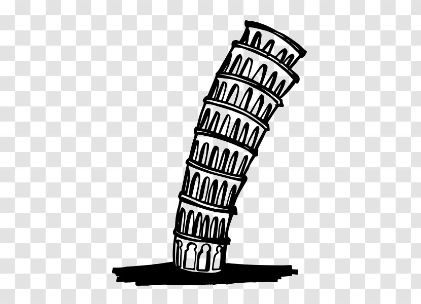 Leaning Tower Of Pisa Eiffel Silhouette Skyline - Black And White Transparent PNG