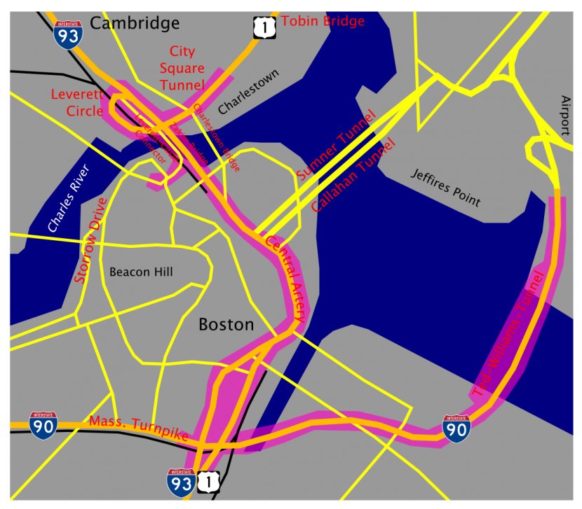 Boston Harbor Leonard P. Zakim Bunker Hill Memorial Bridge O'Neill Tunnel Ted Williams Sumner - Map Transparent PNG