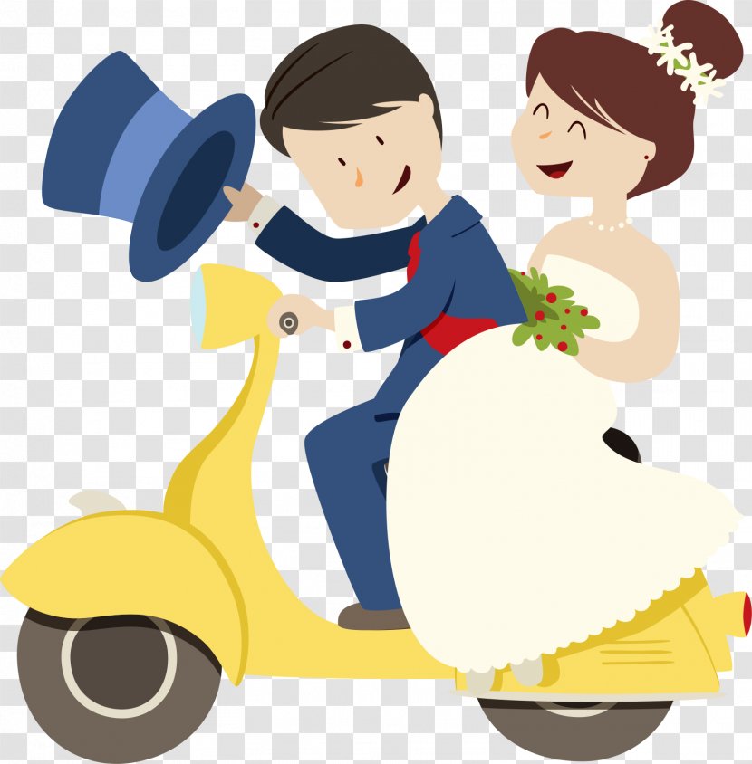 Wedding Invitation Marriage Greeting Card - Conversation - Vector Electric Car Bride And Groom Transparent PNG