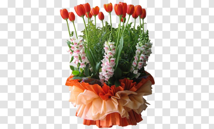 Garden Roses Tulip Flower Bouquet - Pink - Orange Tulips In Kind Transparent PNG