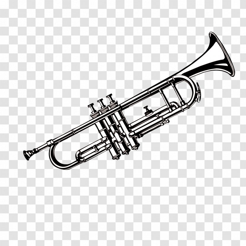 Trumpet Musical Instrument - Cartoon - Black And White Trombone Transparent PNG