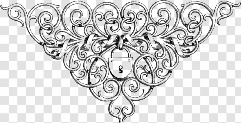 Coloring Book Ornament Black And White Lock - Heart - Lace Boarder Transparent PNG