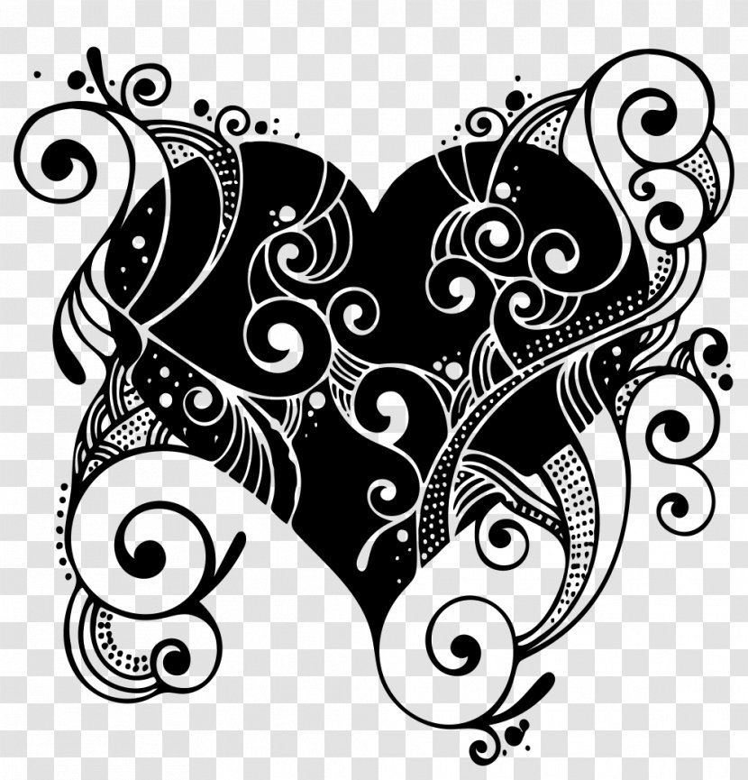 Decorative Arts Drawing Ornament Heart Design - Valentines Day - Silhouette Black Transparent PNG