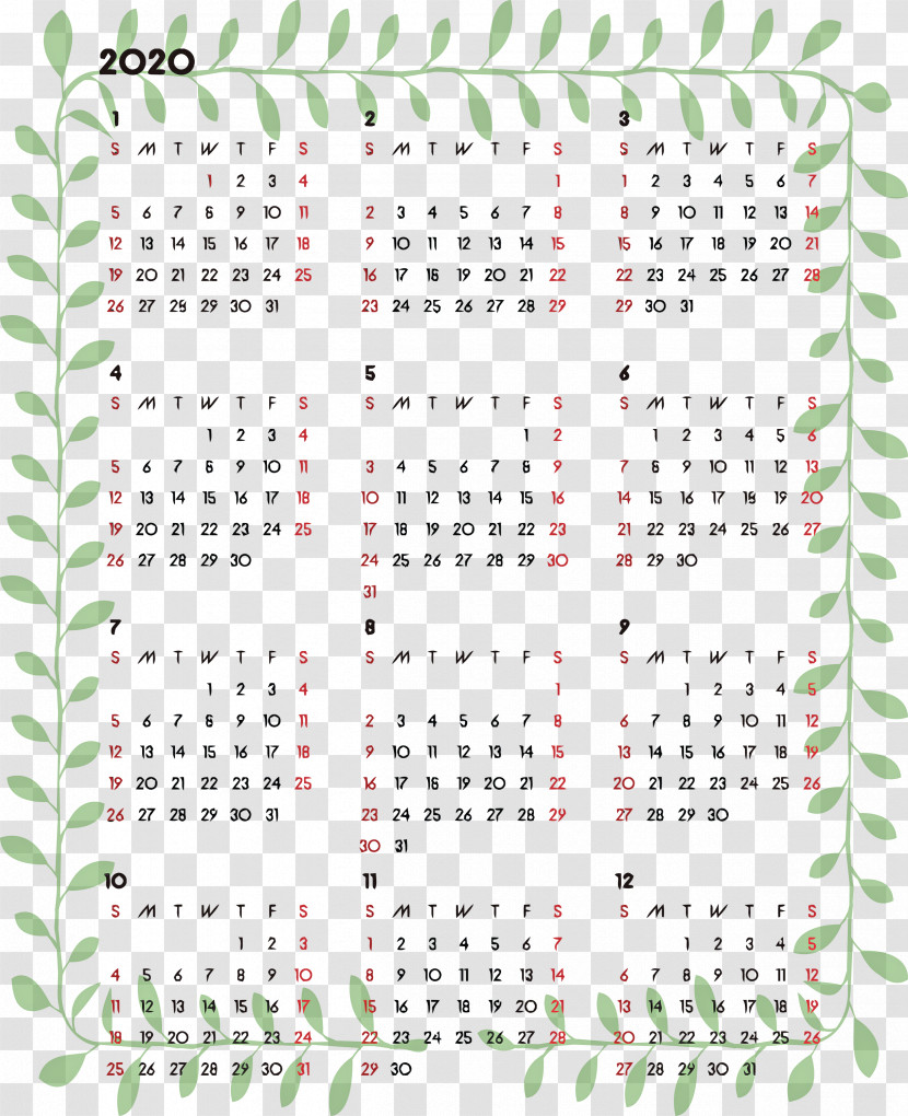 2020 Printable Calendar Transparent PNG