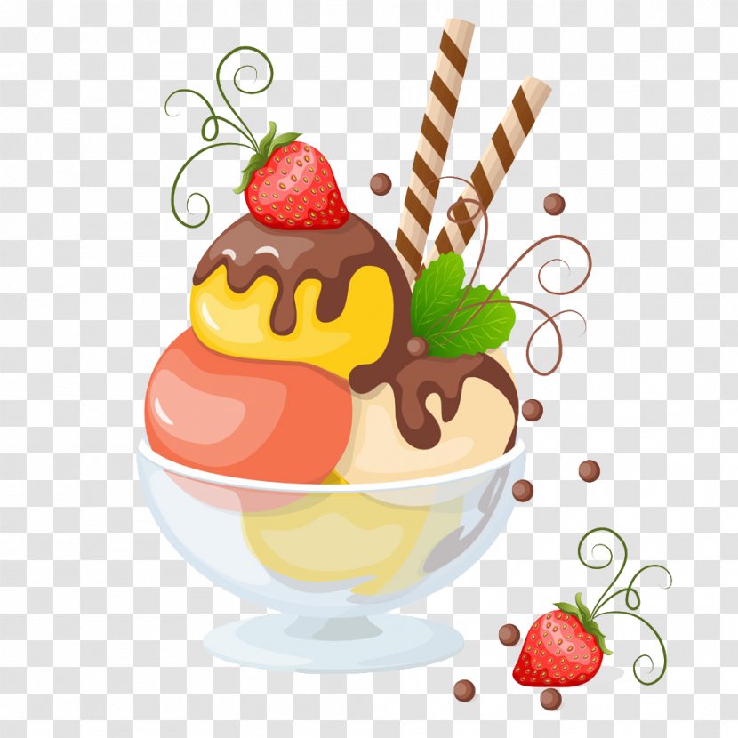 Ice Cream Sundae Clip Art - Sweetness - Chocolate Strawberry Transparent PNG