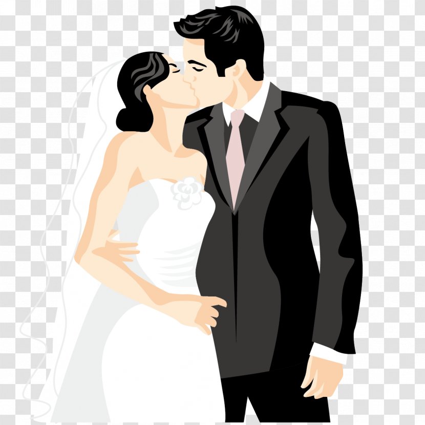 Wedding Invitation Bridegroom - Cartoon - Kissing Couple Vector Transparent PNG