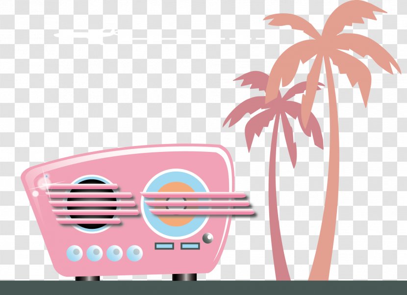 Antique Radio Retro Style Illustration - Pink - Vector Transparent PNG