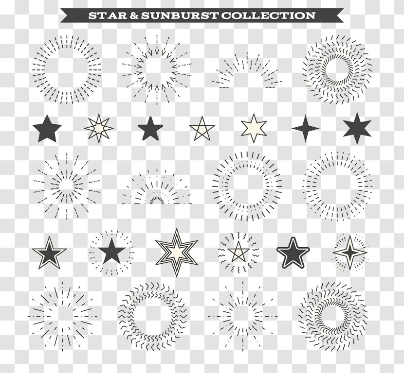 Sunburst Black And White Clip Art - Sun - Rising Star Decoration Embellishment Transparent PNG
