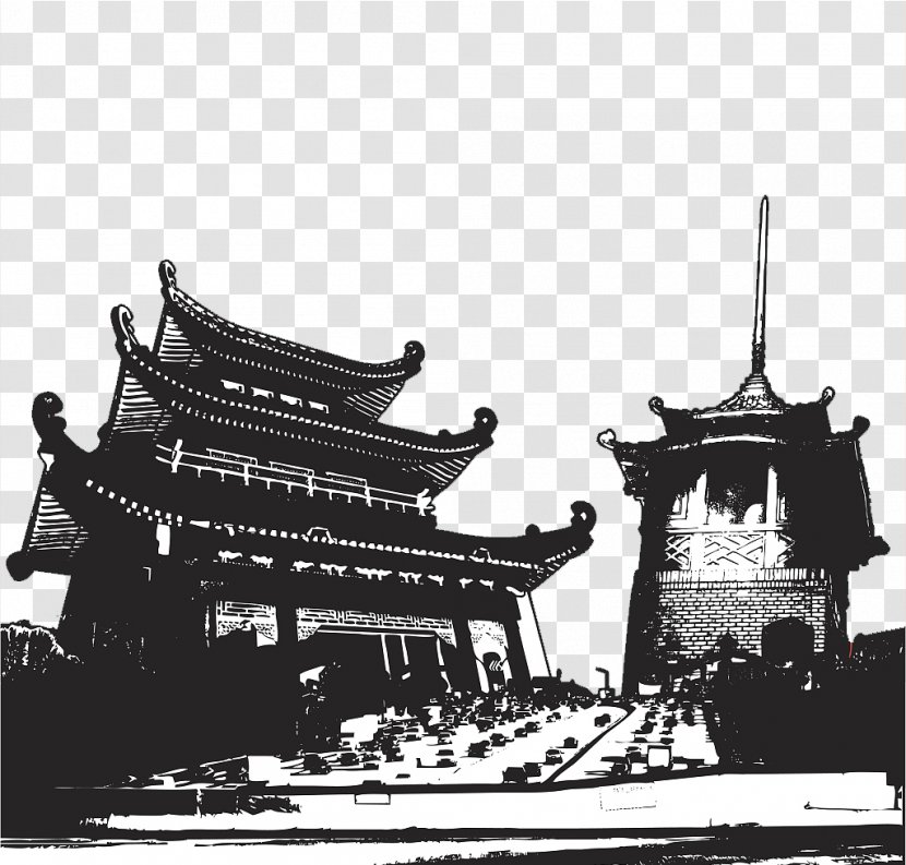 China Chinese Temple Buddhist - Monochrome - Black Pen Picture Transparent PNG
