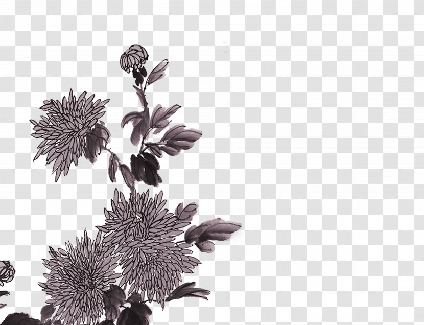 Ink Wash Painting Chrysanthemum Shan Shui Watercolor Bamboo - Petal Transparent PNG