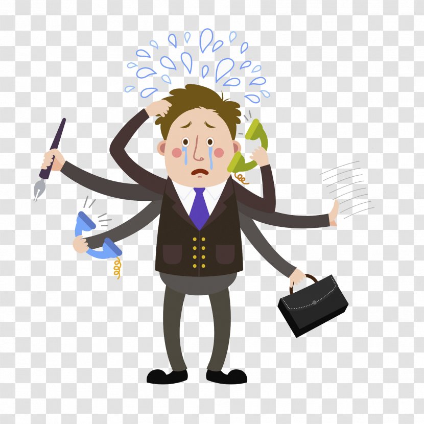 Cartoon SMS Illustration - Male - Busy Man Transparent PNG