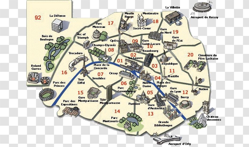 Tourist Map Arrondissements Of Paris Tourism World - Area - Musxe9e Du Louvre Transparent PNG