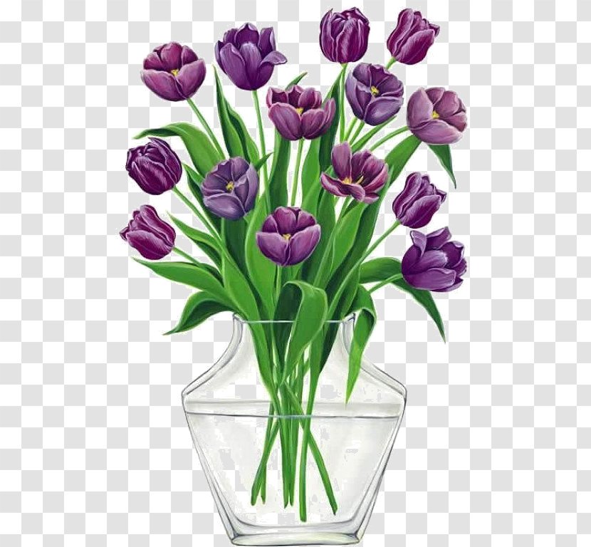 Flower Bouquet Clip Art - Color - Purple Tulips Transparent PNG
