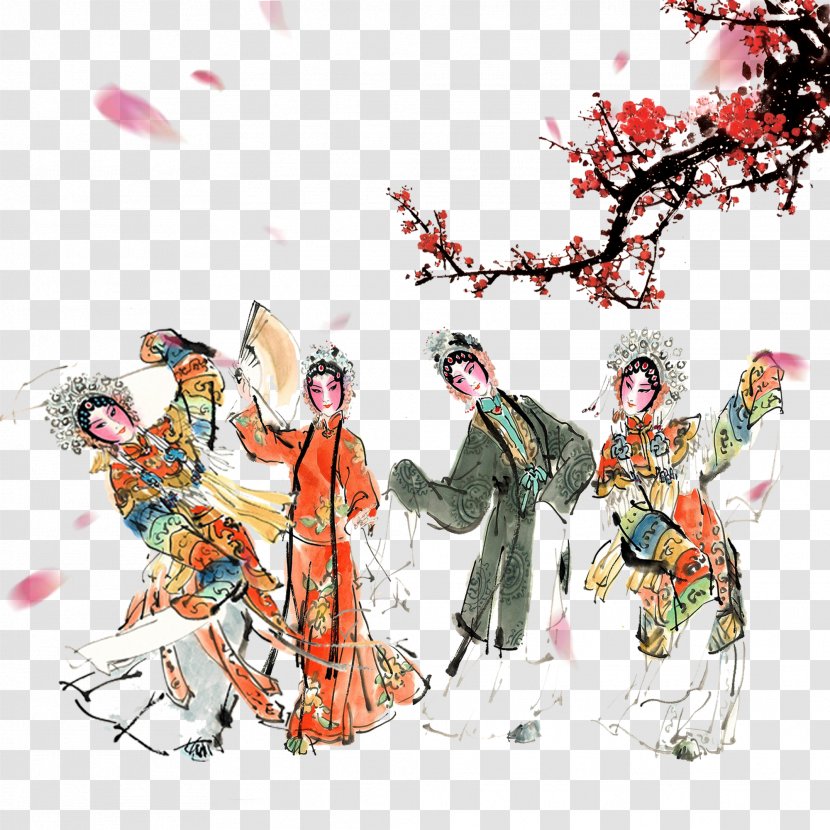 Ink Wash Painting Peking Opera - Fashion Illustration - Hand Painted Chinese Ancient Wind Characters Transparent PNG