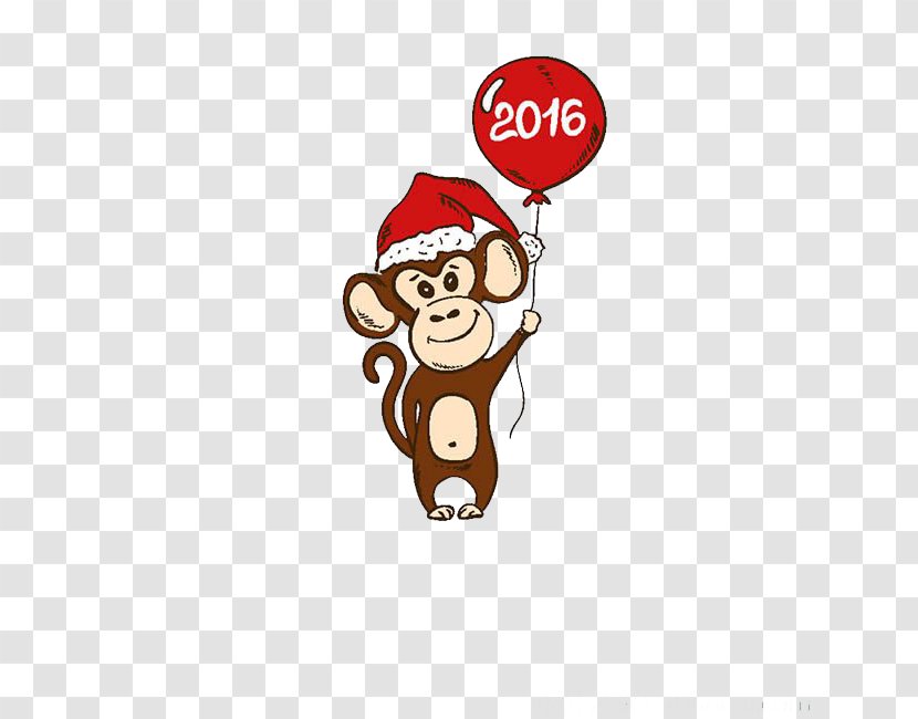 Santa Claus Christmas Monkey Illustration - Logo - Take A Small Balloon Transparent PNG