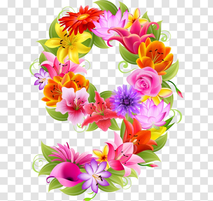Flower Number Decoupage Clip Art - Bouquet Transparent PNG