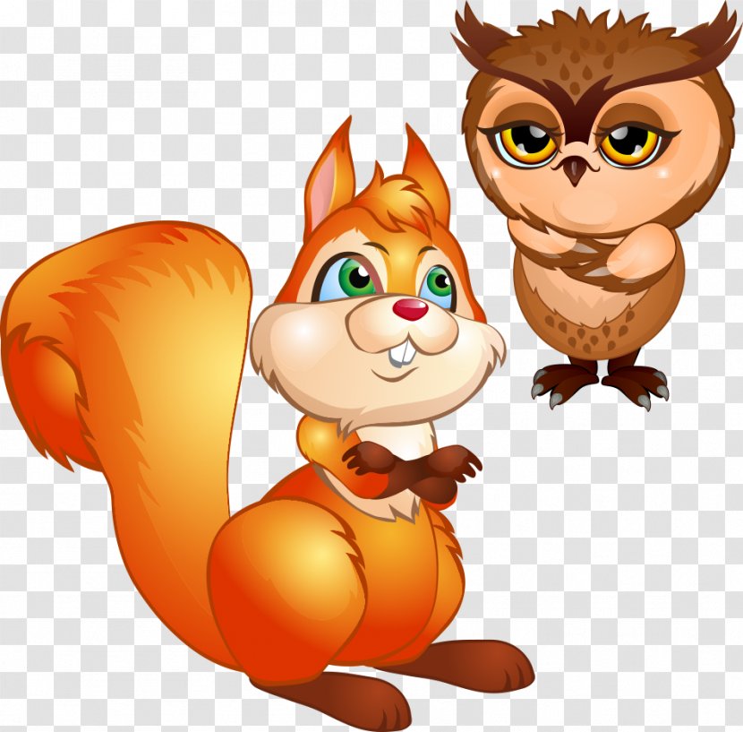 Owl Royalty-free Cartoon Illustration - Orange - Squirrels And Owls Transparent PNG