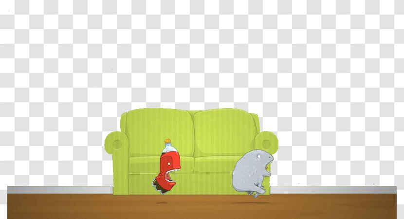 Green Cartoon - Material - Sofa In Front Of Characters Transparent PNG
