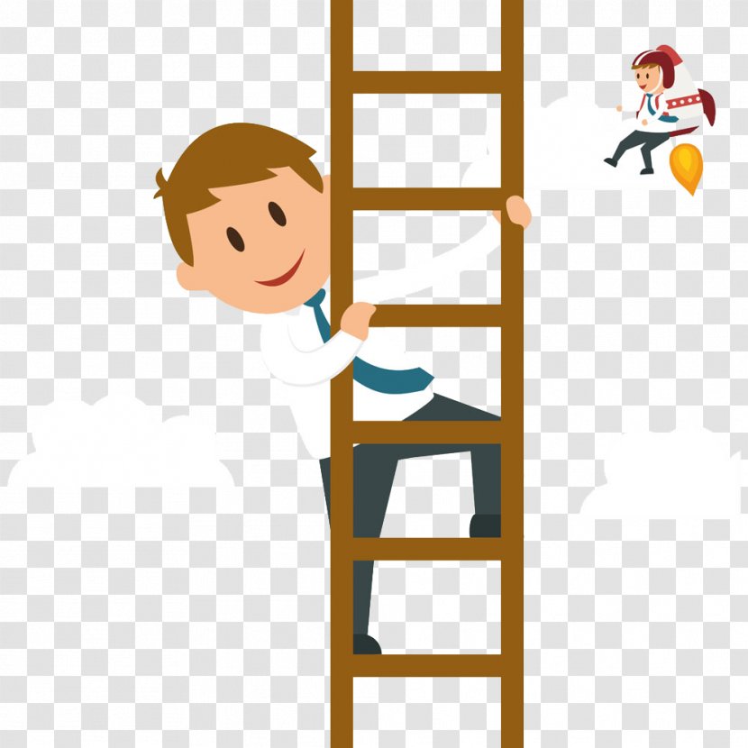 Cartoon Businessperson Graphic Design Illustration - Male - Man Climb The Ladder Transparent PNG