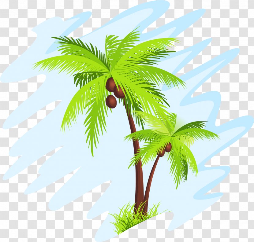 Coconut Arecaceae Tree Clip Art - Flowerpot - Vector Blue Palm Transparent PNG