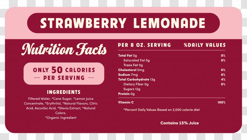 Lemonade Nutrition Facts Label Juice Nutrient Food - Realemon Transparent PNG