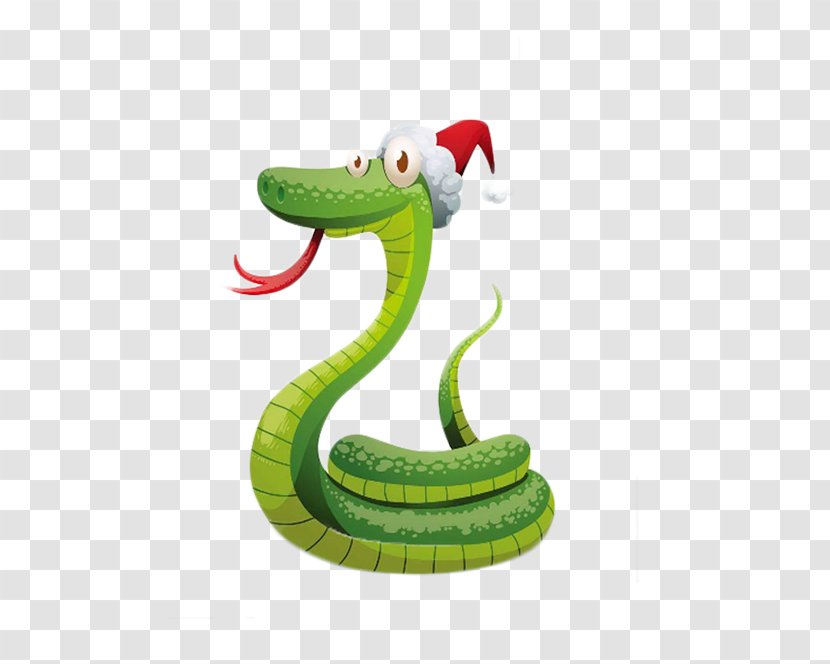 Snake Santa Claus Christmas Illustration - Green - Hand-painted Cartoon Picture Transparent PNG