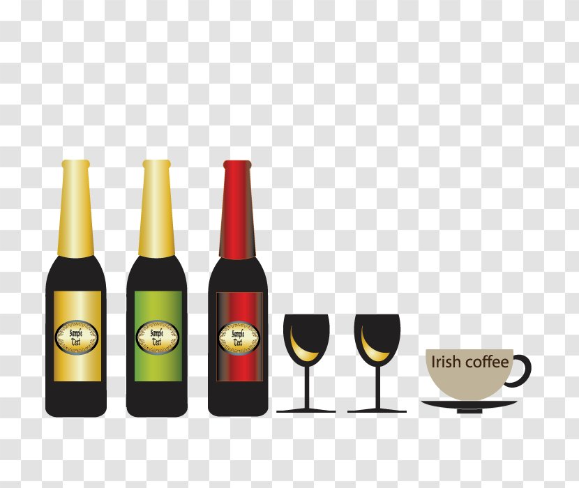 Red Wine Champagne Bottle Glass - Dessert - Water Bottles Vector Transparent PNG