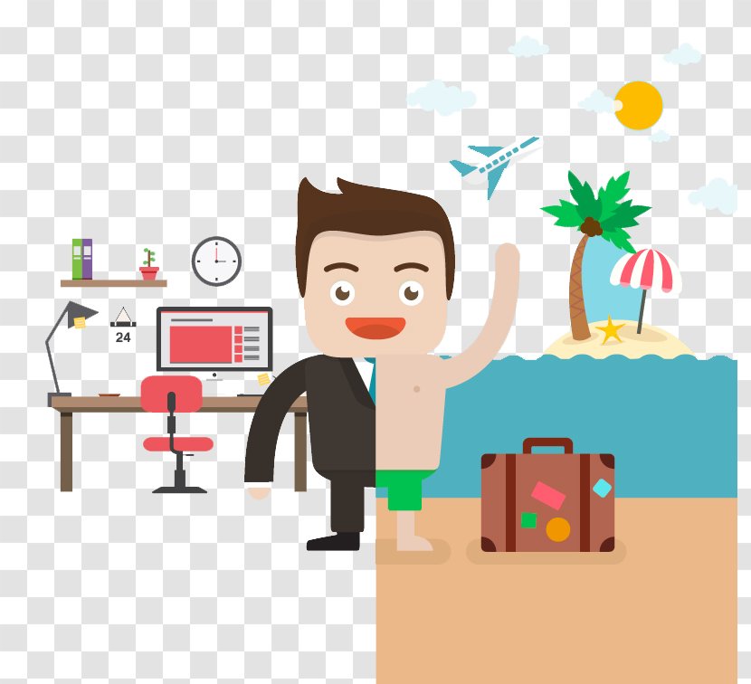 Vacation Illustration - Cartoon - Holiday And Business Man Vector Work Transparent PNG