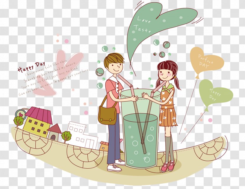 Significant Other Falling In Love Romance - Dating - With A Cup Of Juice To Drink Couple Vector Transparent PNG