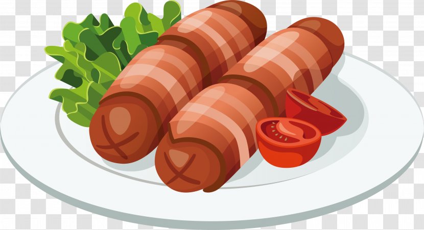 Sausage Hot Dog Hamburger Barbecue Fast Food - Animal Source Foods - Hand Painted Red Transparent PNG