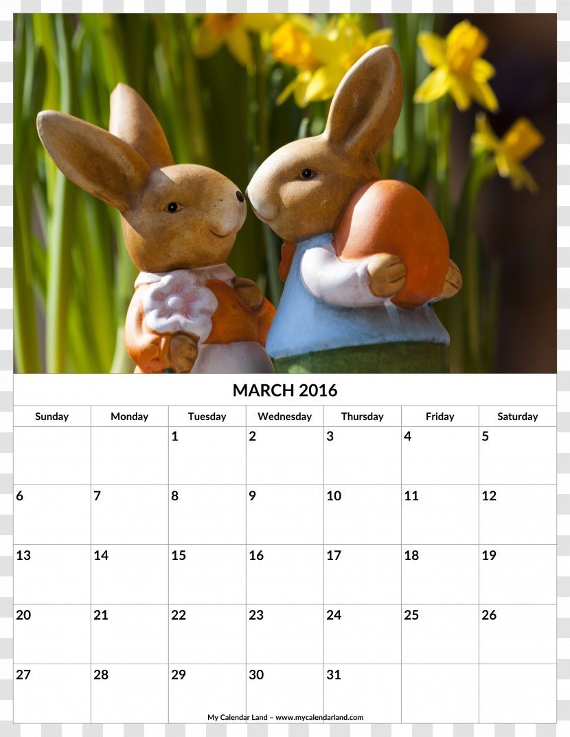 Easter Bunny Egg Hunt Rabbit - Watercolor Calendar Transparent PNG