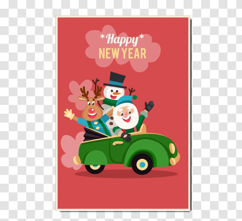 Santa Claus Christmas Eve Tree - S Reindeer - Greeting Cards By Car Vector Material Transparent PNG