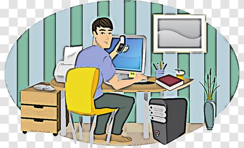 Cartoon Job Furniture Computer Desk - Employment - Sitting Transparent PNG
