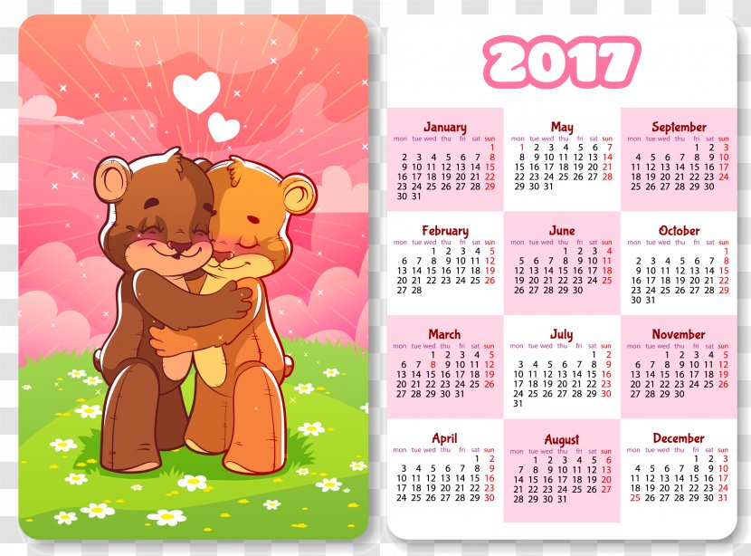 Calendar Cartoon Illustration - Watercolor - 2017 Bear Transparent PNG