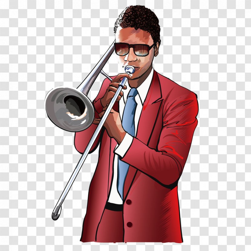 Trombone Trumpet Jazz Illustration - Watercolor - Trombonist Transparent PNG