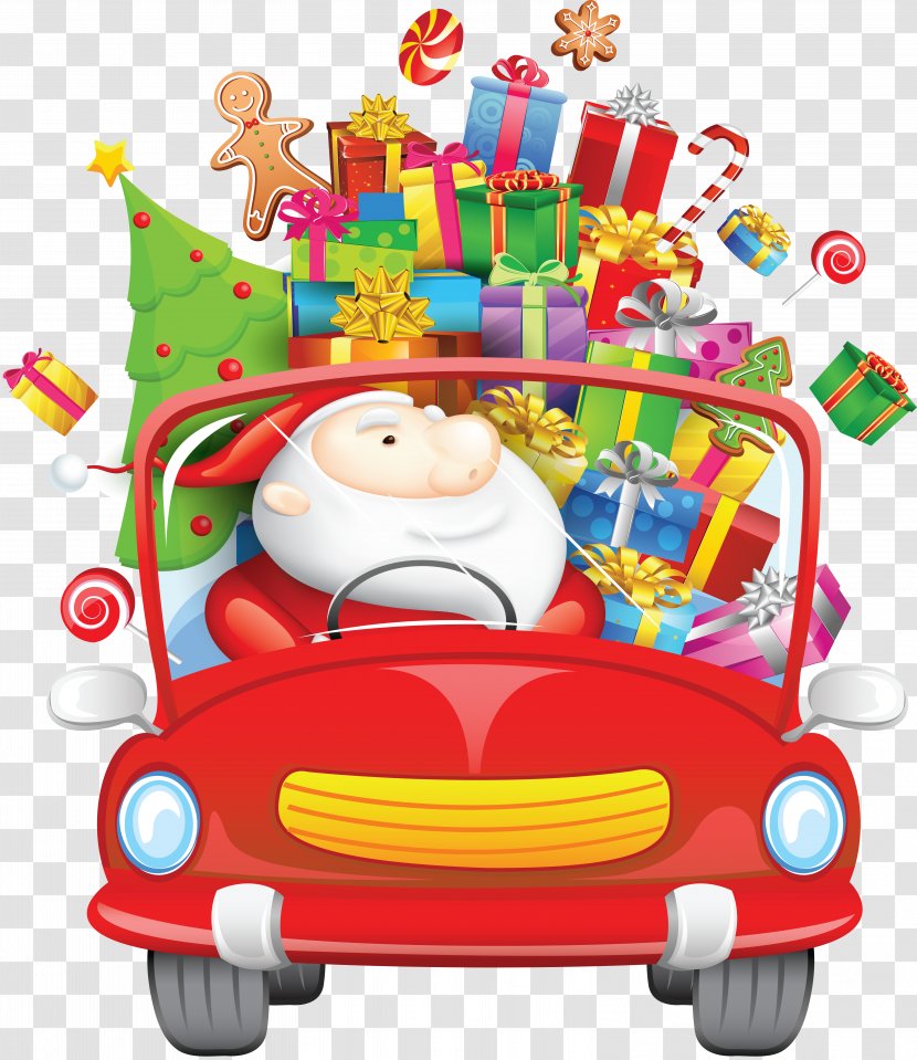 Santa Claus Christmas Day Vector Graphics Illustration Stock Photography - Fictional Character - By Car Free Download Transparent PNG