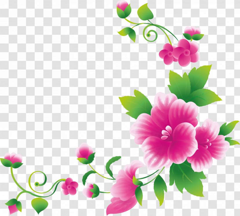 Pink Flowers Borders And Frames Clip Art - Flowering Plant - Flower Transparent PNG