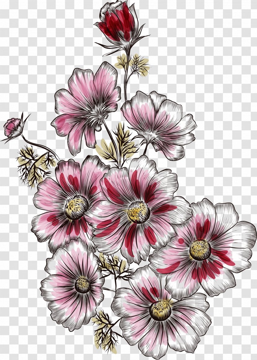 Flower Drawing Illustration - Arranging - Pink Line Flowers Transparent PNG