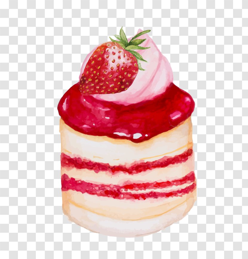 Macaron Strawberry Cream Cake Dessert - Watercolor Painting - Hand-painted Transparent PNG