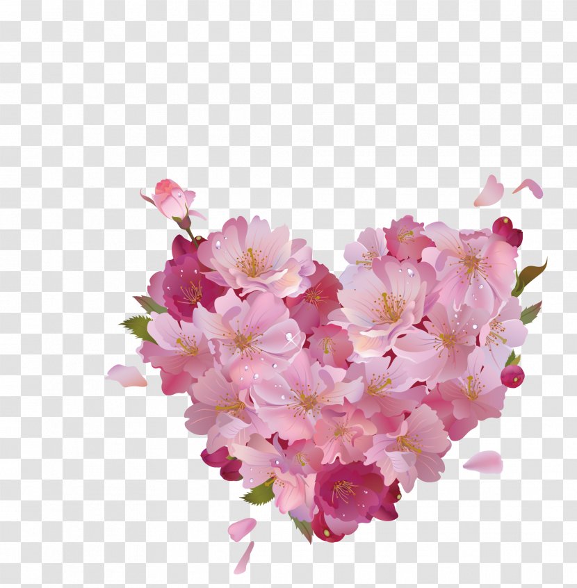 Heart Pink Flowers Clip Art - Rose - Shaped Cherry Vector Transparent PNG